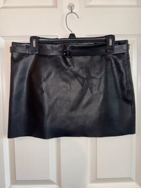 Mango Black Faux Leather Mini Skirt with Thin Belt